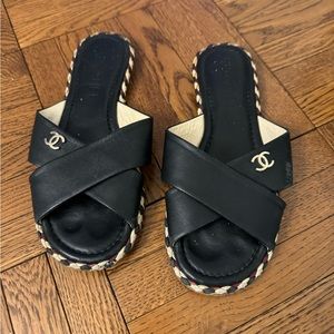 Chanel black cross sandals